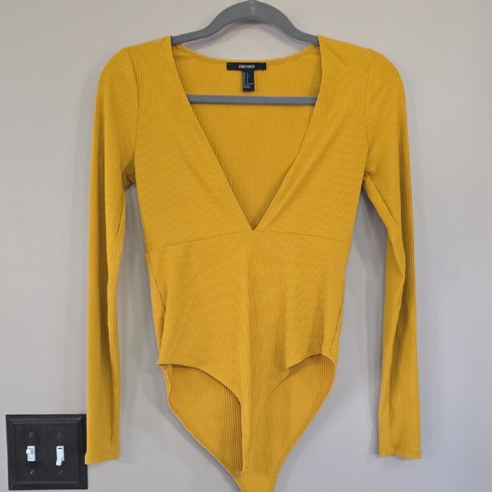 Forever 21 Deep V-Neck Mustard Bodysuit